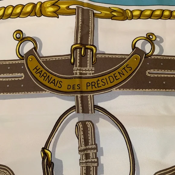 Vintage Hermes Blue Harnais Des Presidents Silk Scarf - Picture 5 of 10